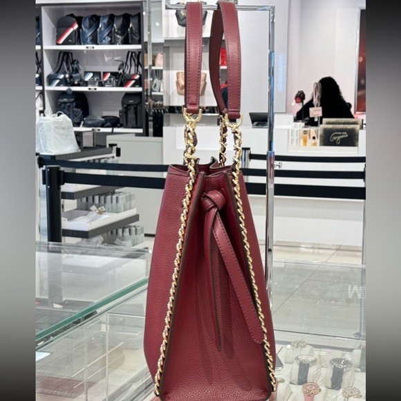 Michael Kors Mina Large Signature Logo Chain Shoulder Bag Dark Cherry NWT NIP - Picture 2 of 8